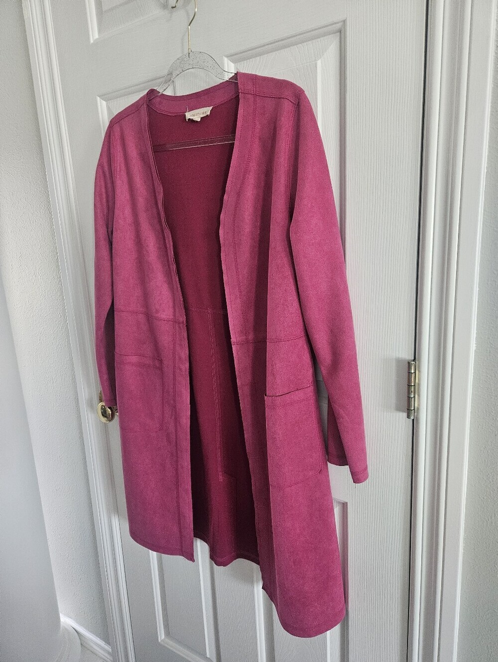 NWOT Solitaire Pink Faux Suede Longline Duster Open Front Cardigan/Jacket - Picture 2 of 10